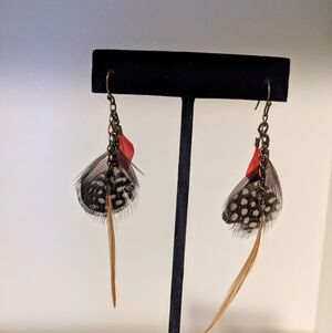 American Eagle Outfitters Feather Earrings with Red and Brown Accents